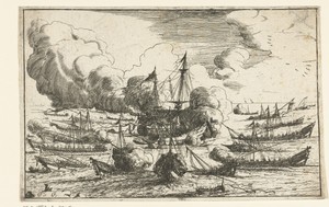 Zeeslag by Salomon de Bray, created 1637 - 1697, in paper; etching. Download this artwork as a high-resolution wallpaper for desktop, tablet, or mobile.