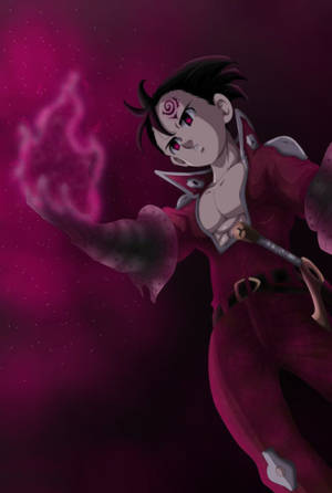 Guerreiro de anime lançando magia rosa em um vazio estrelado — Jay Cortez Foto Papéis de Parede