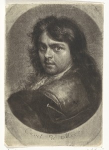 Zelfportret by Carel de Moor (II), created 1690, in paper; engraving; mezzotint. Download this artwork as a high-resolution wallpaper for desktop, tablet, or mo — Carel de Moor (II) Wallpaper