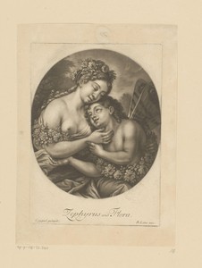 Zephyrus en Flora by Bernard Lens II, created 1671 - 1725, in paper; etching; mezzotint. Download this artwork as a high-resolution wallpaper for desktop, table — Nature Picture