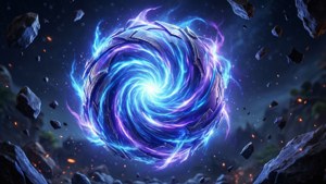 Intense close-up of the Fortnite Zero Point with energy swirls and debris.