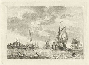 Zes schepen by Gerrit Groenewegen, created 1764 - 1826, in paper; etching; engraving. Download this artwork as a high-resolution wallpaper for desktop, tablet, — Gerrit Groenewegen Wallpaper