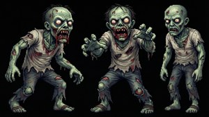 Uma folha de sprites de zumbi aterrorizante para jogos de sobrevivência.