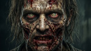 Hyperrealistische Nahaufnahme eines Left 4 Dead Zombies